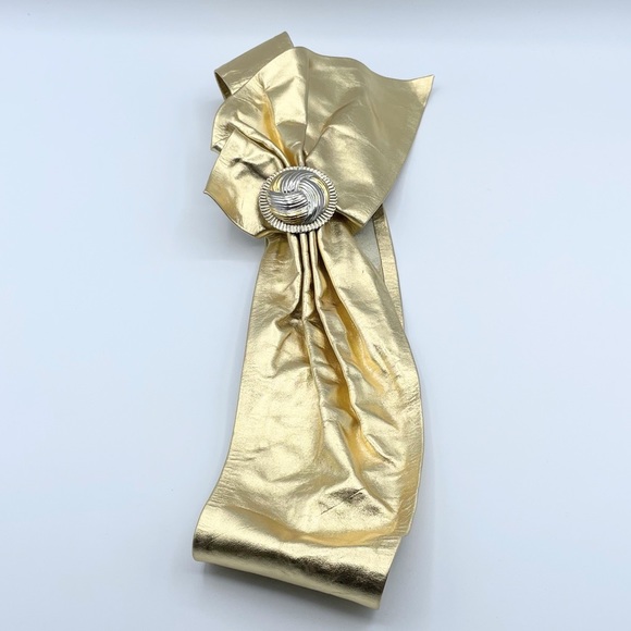 Vintage 80s Statement Belt Wide Gold Metallic Leather Las Vegas EUC main image 8